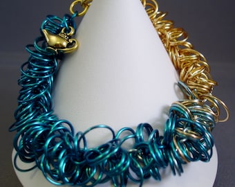 Princess Jasmine Chainmail Bracelet: Aquamarine & Gold Magic Lamp Charm