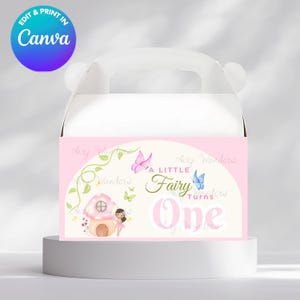 Editable Fairy Birthday Gable Box Label: Floral Princess Party (Digital File 3.5&quot; x 6&quot;)