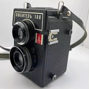 Cámara réflex de película Lyubitel 166 Olimpic T22 de 120 mm probada, 6x6, coleccionable, retro, LOMO, cámara antigua, tecnología vintage, cámara retro, cámara vintage