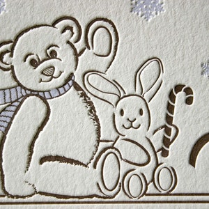 Letterpress Holiday Card Teddy's Sleigh Ride set of 6 image 5