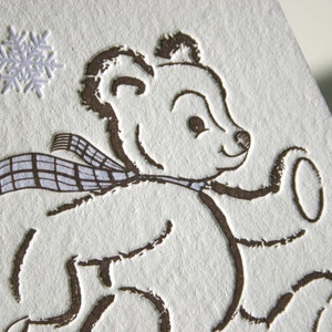 Letterpress Holiday Card Teddy's Sleigh Ride set of 6 image 1