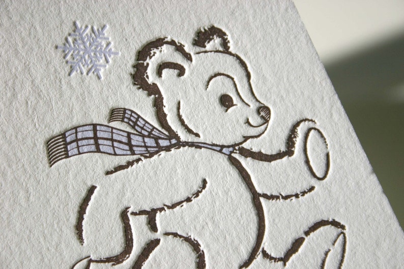 Letterpress Holiday Card Teddy's Sleigh Ride set of 6 image 1