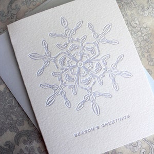 Letterpress Holiday Card Frosted Blue Snowflake Set of 6 image 1