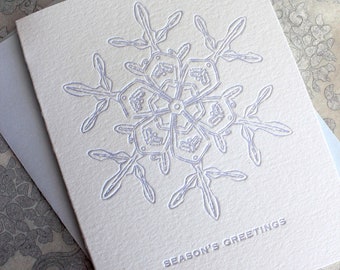Letterpress Holiday Card - Frosted Blue Snowflake - Set van 6
