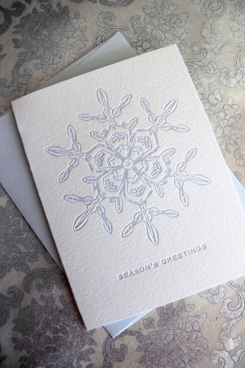 Letterpress Holiday Card Frosted Blue Snowflake Set of 6 image 1