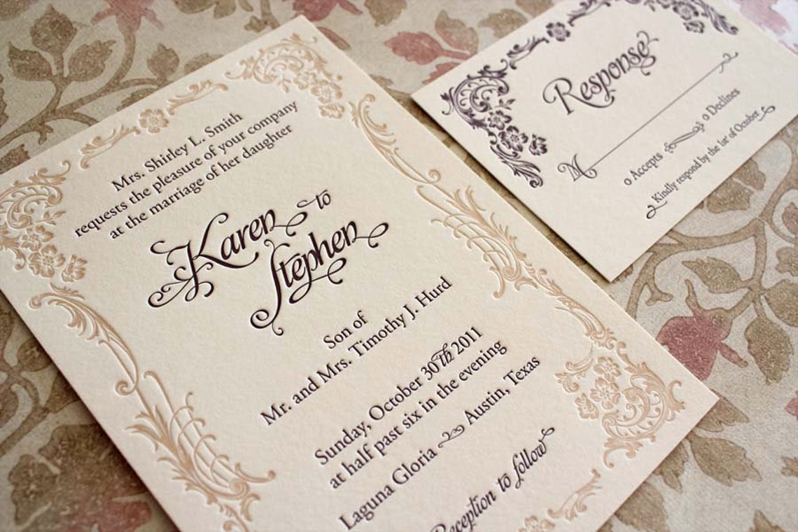 Art Nouveau SAMPLE Letterpress Wedding Invitation Etsy