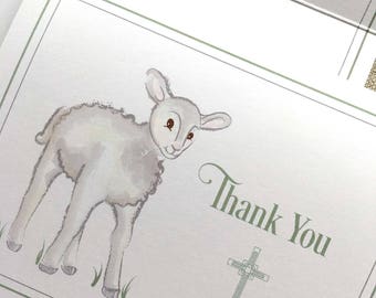 Baptism / christening Thank You Notes  (Custom Lamby design- set of 50)