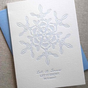 Letterpress Holiday Card Frosted Blue Snowflake Set of 6 image 3