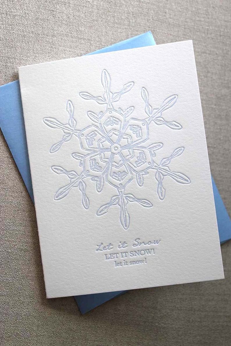 Letterpress Holiday Card Frosted Blue Snowflake Set of 6 image 3