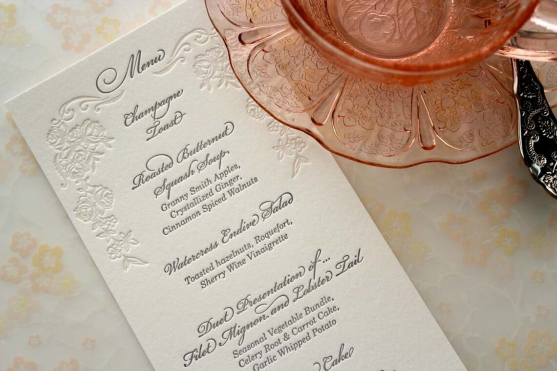 Versailles Letterpress Menu Cards. Set of 100 Etsy