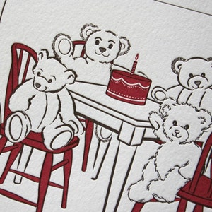 Letterpress Birthday Invitations Teddy set of 10 image 1