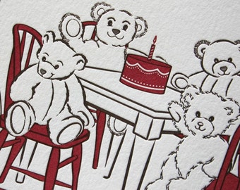 Letterpress Birthday Invitations - Teddy (set of 10)