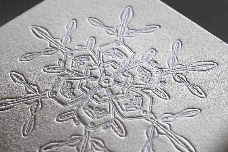 Letterpress Holiday Card Frosted Blue Snowflake Set of 6 image 1