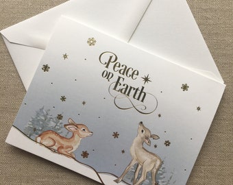 Peace On Earth Foil Holiday Cards with Deer