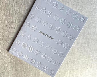 Letterpress Holiday Card - Blind embossed Letterpress Snowflakes - Set of 6