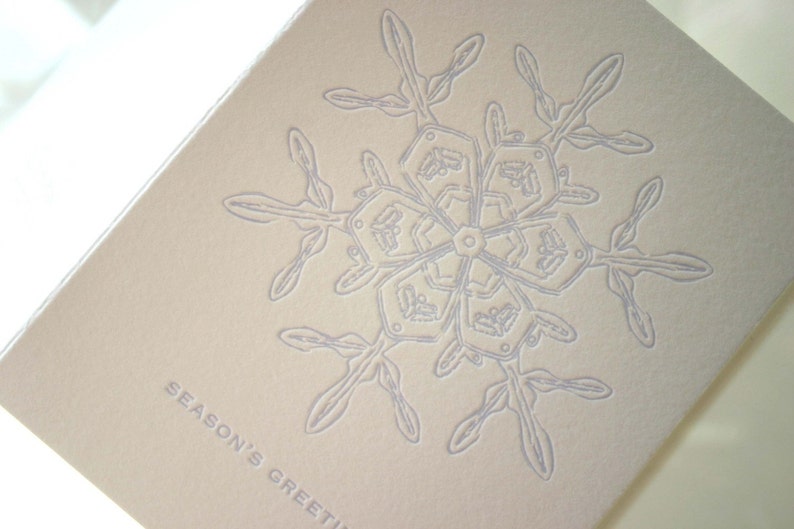 Letterpress Holiday Card Frosted Blue Snowflake Set of 6 image 4