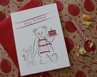 Teddy Bear Letterpress Birthday Card