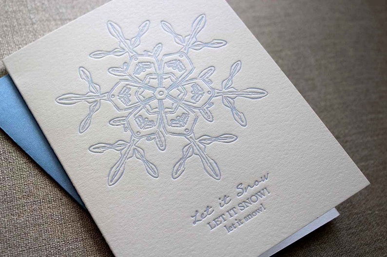 Letterpress Holiday Card Frosted Blue Snowflake Set of 6 image 2