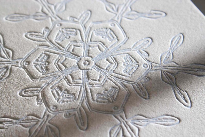 Letterpress Holiday Card Frosted Blue Snowflake Set of 6 image 5