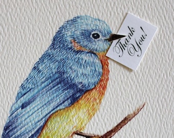 Blue Bird of Happiness Thank You Cards. Set of 50