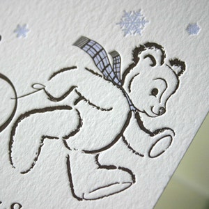 Letterpress Holiday Card Teddy's Sleigh Ride set of 6 image 4