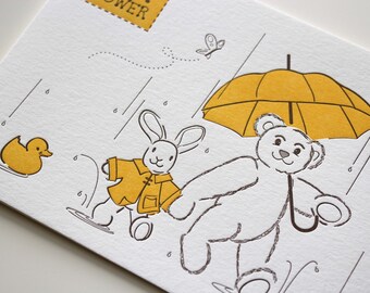 Letterpress baby Shower Invitation - A7 size 2-color with printed envelopes - 50 quantity