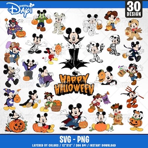Mickey Mouse Halloween SVG Bundle: 30 Cartoon Designs (Digital Download)