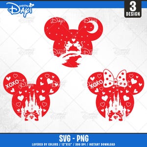 Mouse Valentine Day Bundle SVG PNG,Mouse Head Happy Valentine&#39;s Day Svg,Magical Castle Valentine Trip Png, XOXO Valentine Day Svg Png cricut