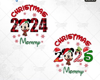 May include: Two Christmas designs featuring Mickey Mouse in a Santa hat with the years 2024 and 2025. The text "Mommy" is included in both designs.