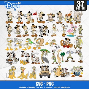 Mouse And Friends Safari Svg Png, 37 Designs Easy to use, Cartoon Characters, Layered Svg by colors, Transparent Png, Cut files for Cricut.