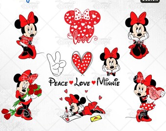 Minnie Mouse Valentine SVG Bundle: Peace Love Hearts, Cricut Cut Files (Digital Download)