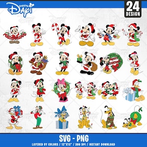 Mickeyy Mouse Christmas  Clipart Bundle,Cartoon Characters, Layered Svg by colors, Transparent Png, Cut files for Cricut Silhouette.