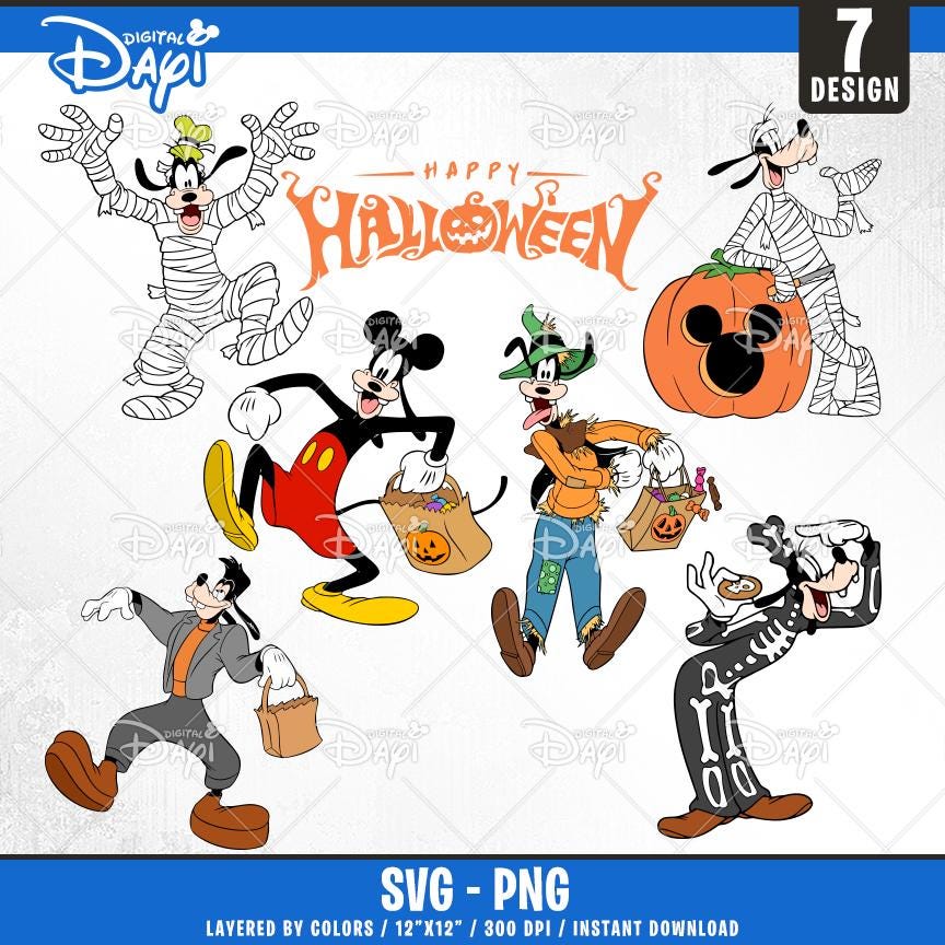 Goofy Halloween SVG: Cartoon Characters Clipart (7 Designs) - Etsy