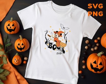Arquivos de corte em camadas da Minnie Mouse retrô com abóbora para o Halloween (SVG e PNG) - Download digital