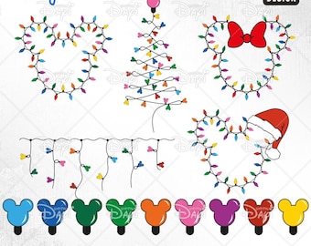 Mouse Christmas Lights SVG Bundle: Minnie Head, Cricut Cut Files (Digital Download)