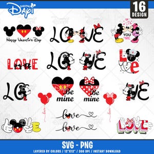 Mouse Love Valentine&#39;s Day Bundle,Happy Valentine&#39;s  2025 Svg,Mouse Valentines Couple Svg,Valentines Cartoon Characters,Cut files for Cricut