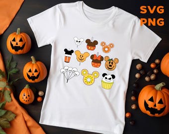 Imágenes prediseñadas de dibujos animados de ratones comiendo bocadillos de Halloween: SVG en capas, PNG transparente (descarga digital)