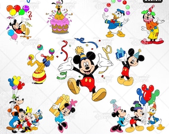 Anniversaire souris personnage SVG PNG Bundle (téléchargement numérique)