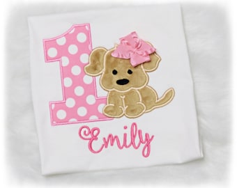 Puppy First Birthday bodysuit, Pink Puppy bodysuit, First Birthday Puppy Bodysuit, puppy outfit