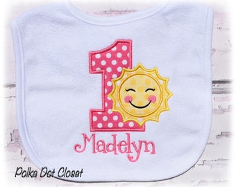 Girl’s Birthday Sunshine bib, You are my sunshine birthday, First Birthday bib, Monogrammed bib, cake smash, pictures, sunshine party