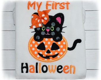 First Halloween cat bodysuit, monogrammed Halloween bodsuit, fall bodysuit, halloween cat, fall pumpkin shirt, fall shirt, halloween