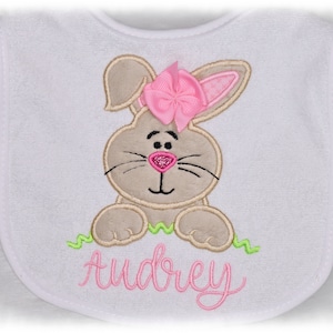 Easter Bunny Rabbit Bib, Easter Bib, Personalized Easter bib, Embroidery