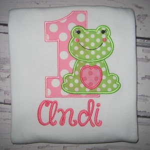 Baby Girl’s Frog Birthday bodysuit, First Birthday bodysuit, Frog party, Garden bodysuit, monogrammed, personalized, cake smash