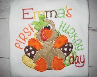 Baby Girl’s My First Thanksgiving bodysuit, Fall outfit, fall monogrammed bodysuit, girls turkey bodysuit
