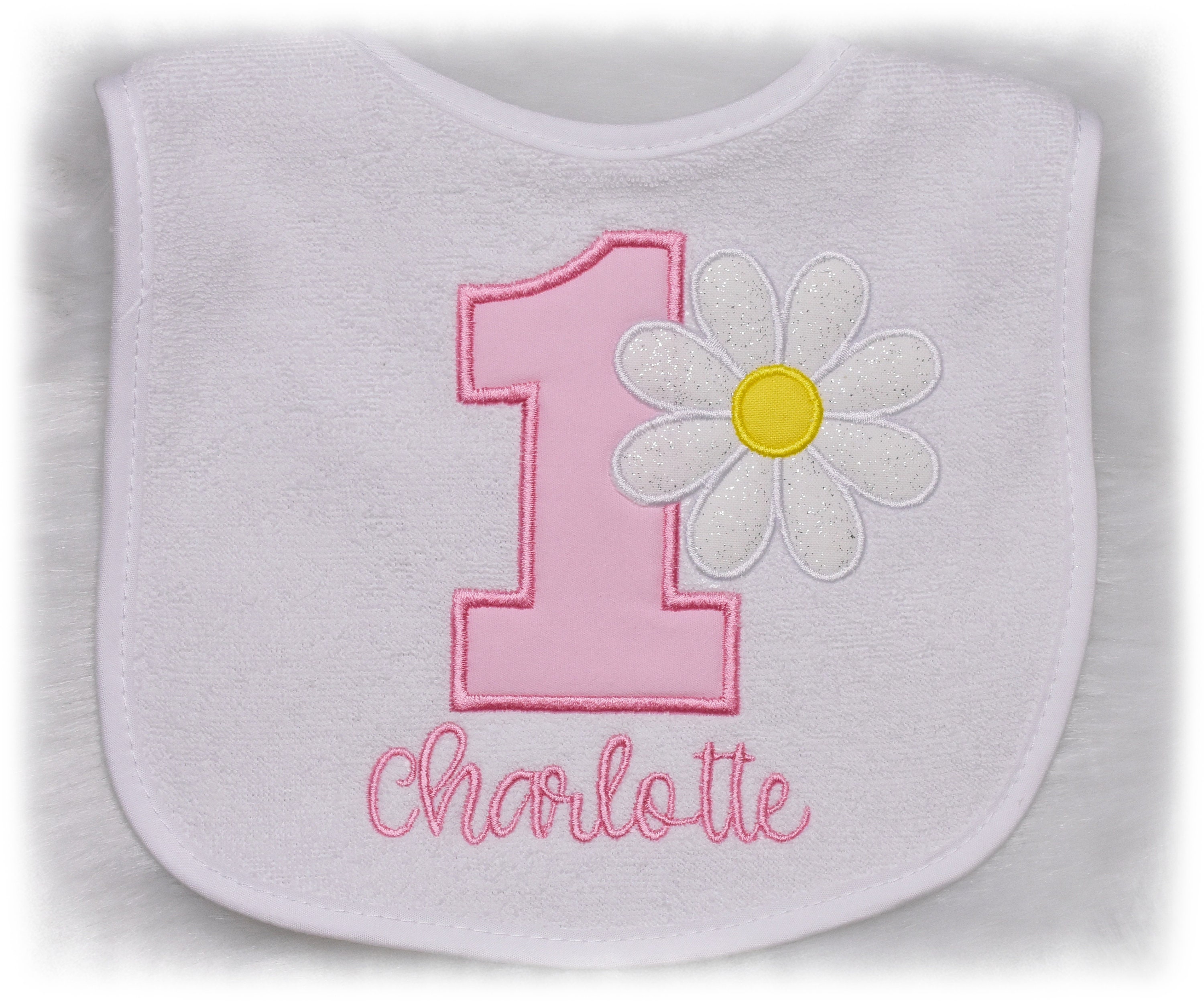First Birthday Daisy Bib, Personalized Daisy Bib, Birthday Daisy Bib, Pink Daisy