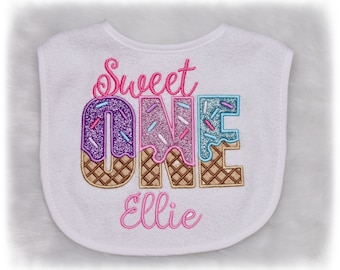 Sweet ONE Ice Cream Birthday Bib, First Birthday, Personalized Birthday Bib