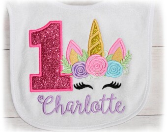 Unicorn Baby Shower Girl Birthday Party Bib Personalized Birthday Bib Bandana Outfit Supplies for First Girl Birthday Party Bandana Drool