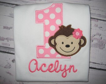 Baby Girl's Monkey Birthday Bodysuit, Mod Monkey, Monkey shirt, First Birthday, cake smash, Monkey outfit