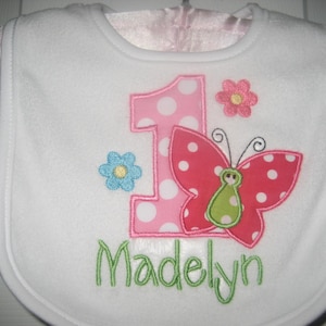 Baby Birthday butterfly bib, butterfly bib, baby girls bib, monogrammed bib, pink, personalized, baby shower, cake smash