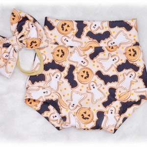 High Waisted Halloween Baby girl Bummies, Embroidery print Bummies, Fall Bummies, Halloween Cookie Bummies, Ghost Bummies